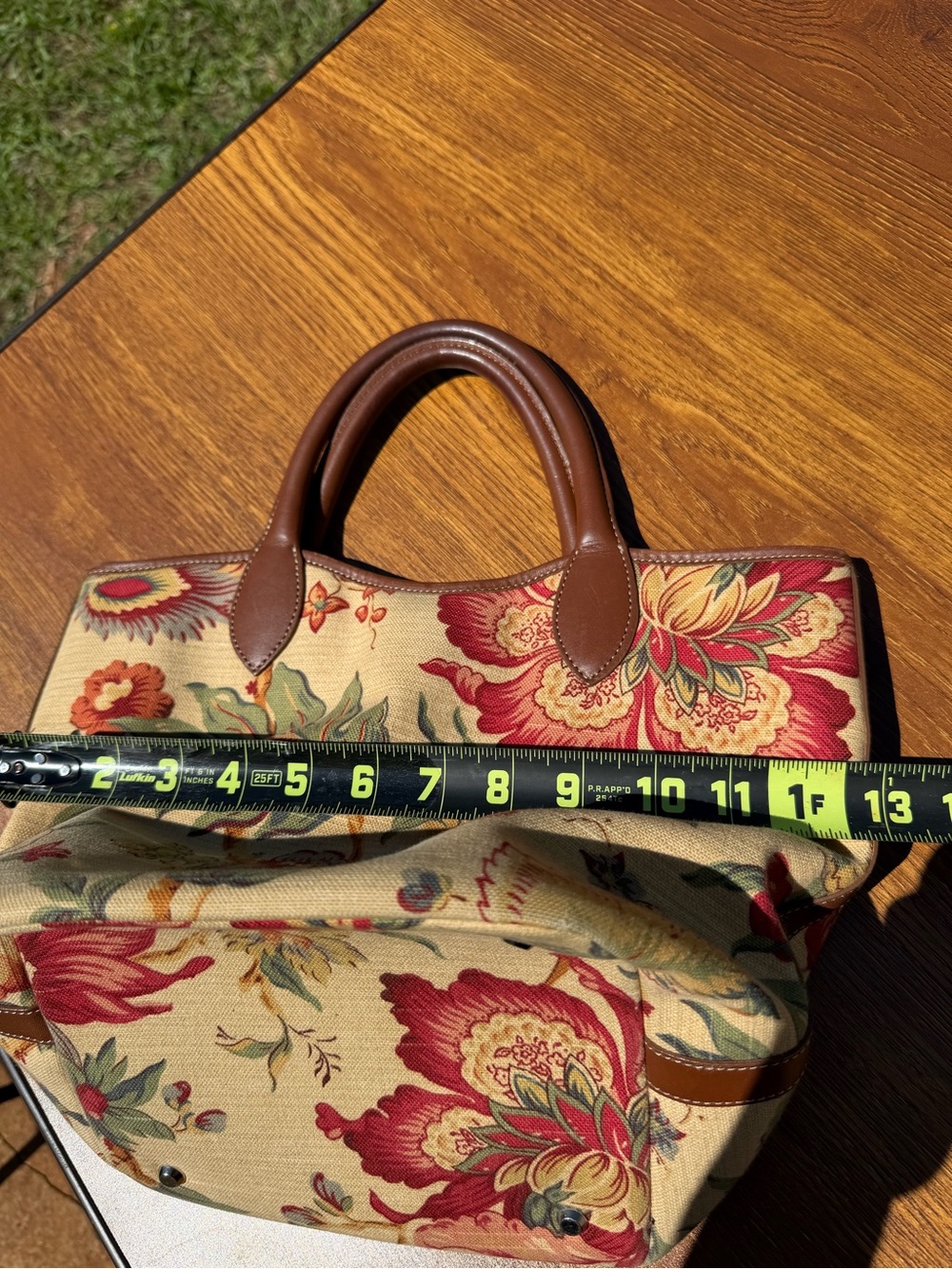 Talbots Floral Tapestry Tote Bag Canvas Leather Trim Boho Cottagecore - Picture 10 of 15